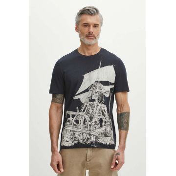 Medicine tricou din bumbac bărbați, culoarea bleumarin, cu imprimeu