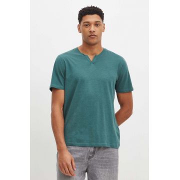 Medicine tricou din bumbac barbati, culoarea verde, neted