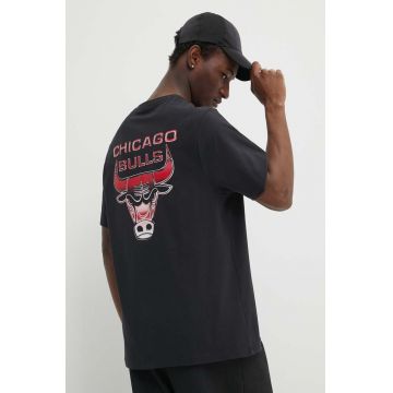 New Era tricou din bumbac barbati, culoarea negru, cu imprimeu, CHICAGO BULLS