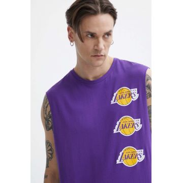 New Era tricou din bumbac barbati, culoarea violet, LOS ANGELES LAKERS