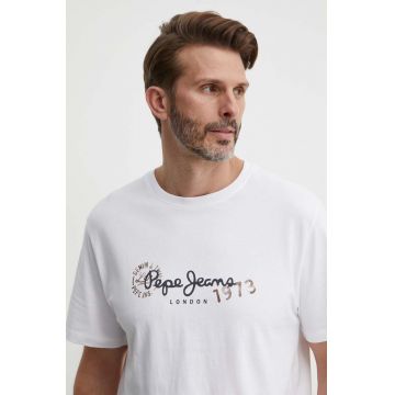 Pepe Jeans tricou CAMILLE barbati, culoarea alb, cu imprimeu, PM509373