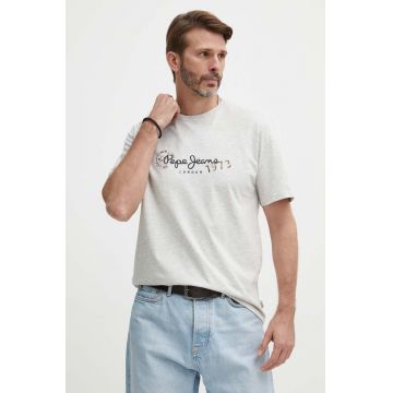 Pepe Jeans tricou CAMILLE barbati, culoarea gri, cu imprimeu, PM509373