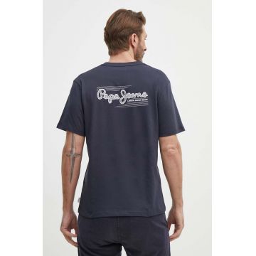 Pepe Jeans tricou din bumbac SINGLE CLIFORD barbati, culoarea albastru marin, cu imprimeu, PM509367