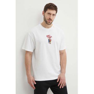 Puma tricou din bumbac bărbați, culoarea bej, cu imprimeu, 624748