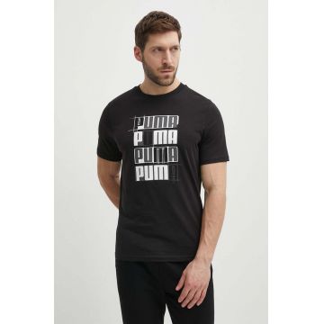 Puma tricou din bumbac bărbați, culoarea negru, cu imprimeu, 678976.