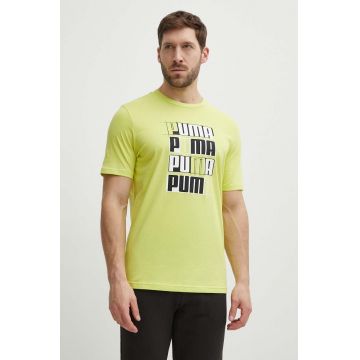 Puma tricou din bumbac bărbați, culoarea verde, cu imprimeu, 678976.