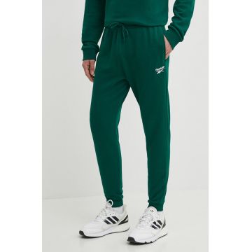 Reebok pantaloni de trening Identity culoarea verde, neted, 100076444