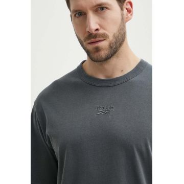 Reebok tricou din bumbac barbati, culoarea gri, neted, 100200155