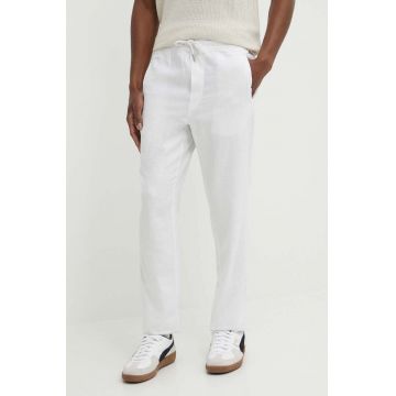 Solid pantaloni din in culoarea alb, drept