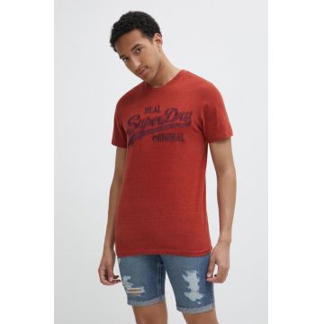 Superdry tricou din bumbac barbati, culoarea rosu, melanj