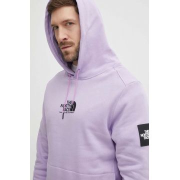 The North Face hanorac de bumbac barbati, culoarea violet, cu glugă, cu imprimeu, NF0A87F7QZI1