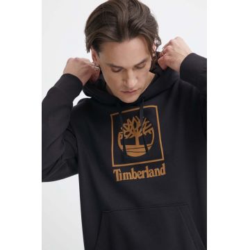 Timberland bluza barbati, culoarea negru, cu glugă, cu imprimeu, TB0A5QV60011