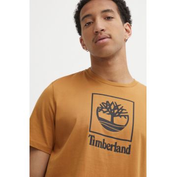 Timberland tricou din bumbac barbati, culoarea maro, cu imprimeu, TB0A5QSPP471