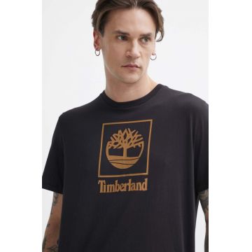 Timberland tricou din bumbac barbati, culoarea negru, cu imprimeu, TB0A5QSP0011