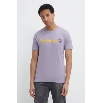 Timberland tricou din bumbac barbati, culoarea violet, cu imprimeu, TB0A5UPQEG71