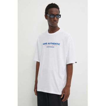 Vans tricou din bumbac barbati, culoarea alb, cu imprimeu