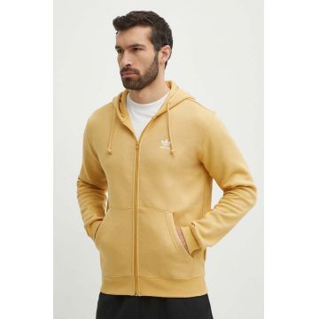 adidas Originals bluză barbati, culoarea galben, cu glugă, neted, IR7834