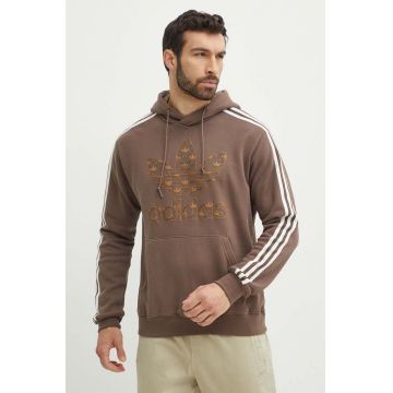 adidas Originals hanorac de bumbac barbati, culoarea bej, cu glugă, cu imprimeu, IS0259