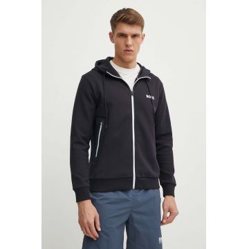 Boss Green bluza barbati, culoarea negru, cu glugă, neted, 50510319