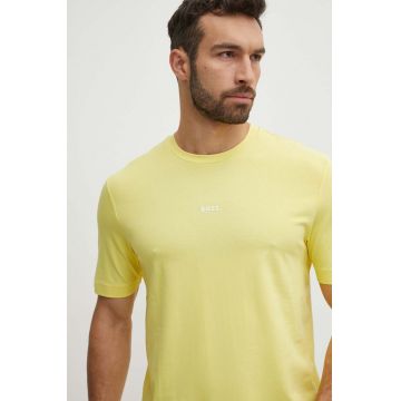 BOSS tricou BOSS ORANGE barbati, culoarea galben, cu imprimeu, 50473278