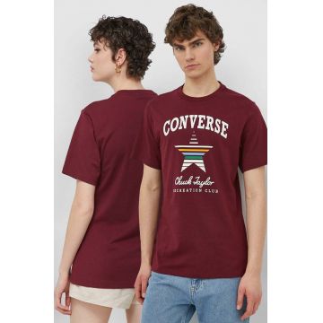 Converse tricou din bumbac culoarea bordo, cu imprimeu