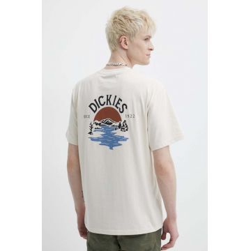 Dickies tricou din bumbac BEACH TEE SS barbati, culoarea bej, cu imprimeu, DK0A4YRD