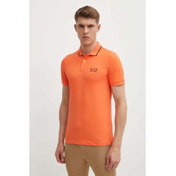 EA7 Emporio Armani tricou polo barbati, culoarea portocaliu, neted