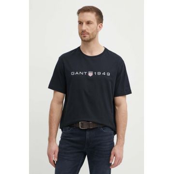 Gant tricou din bumbac barbati, culoarea negru, cu imprimeu