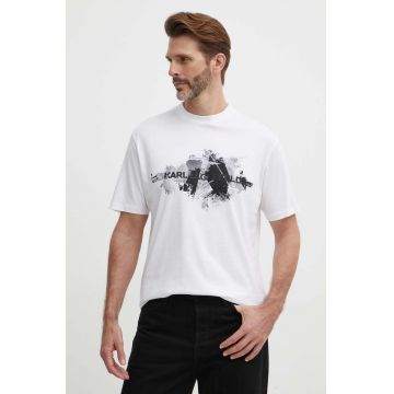 Karl Lagerfeld tricou din bumbac bărbați, culoarea alb, cu imprimeu, 542224.755148