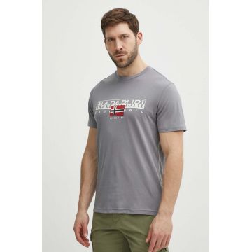 Napapijri tricou din bumbac S-Aylmer barbati, culoarea gri, cu imprimeu, NP0A4HTOH581