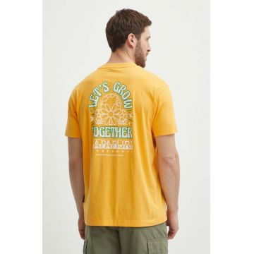 Napapijri tricou din bumbac S-Boyd barbati, culoarea portocaliu, cu imprimeu, NP0A4HQFY1J1