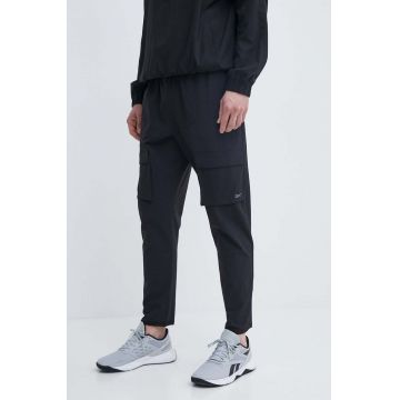 Reebok pantaloni Active Collective barbati, culoarea negru, cu fason cargo, 100075607