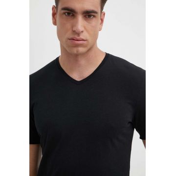Sisley tricou din bumbac barbati, culoarea negru, neted
