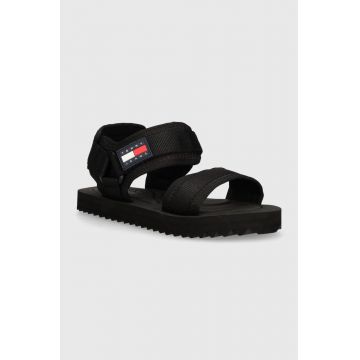 Tommy Jeans sandale TJM SANDAL LUXE barbati, culoarea negru, EM0EM01387