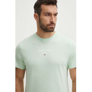 Tommy Jeans tricou din bumbac bărbați, culoarea verde, cu imprimeu DM0DM18569