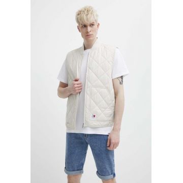 Tommy Jeans vestă bărbați, culoarea bej, de tranziție, DM0DM18704