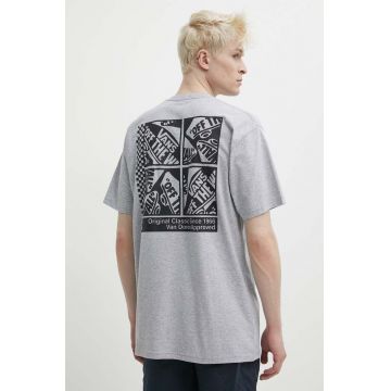 Vans tricou din bumbac barbati, culoarea gri, cu imprimeu