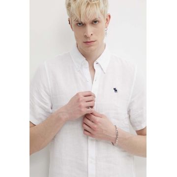 Abercrombie & Fitch camasa de in culoarea alb, cu guler button-down, regular