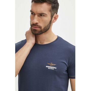 Aeronautica Militare tricou barbati, culoarea albastru marin, cu imprimeu, AM1UTI003