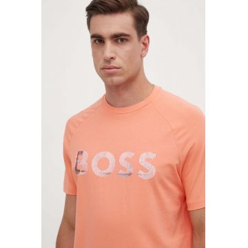 Boss Green tricou barbati, culoarea portocaliu, cu imprimeu, 50512999