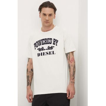 Diesel tricou din bumbac T-RUST barbati, culoarea bej, cu imprimeu, A13280.0DQAU