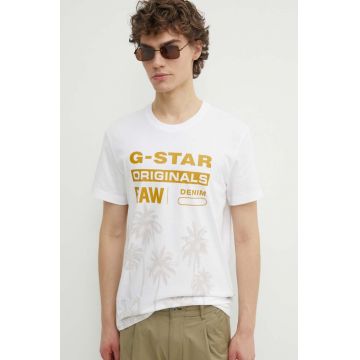 G-Star Raw tricou din bumbac barbati, culoarea alb, cu imprimeu, D24681-336