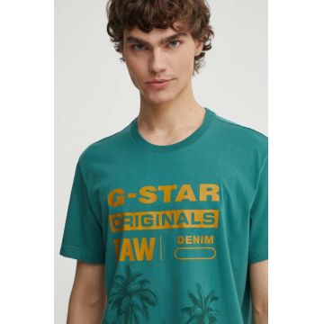 G-Star Raw tricou din bumbac barbati, culoarea verde, cu imprimeu, D24681-336