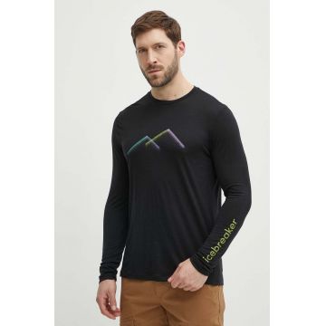 Icebreaker longsleeve sport Merino 150 Tech Lite III culoarea negru, cu imprimeu, IB0A56WJ0011