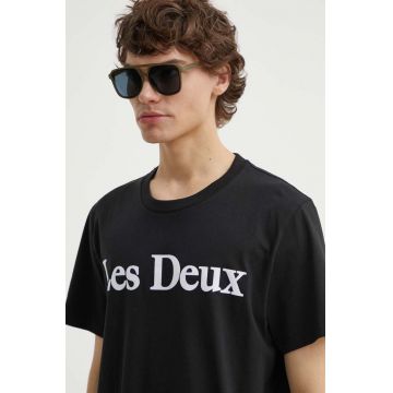 Les Deux tricou din bumbac barbati, culoarea negru, cu imprimeu, LDM101180