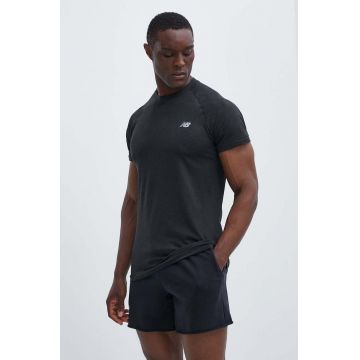 New Balance tricou de antrenament Knit culoarea negru, neted, MT41080BK