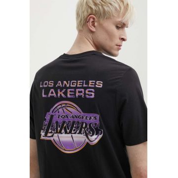 New Era tricou din bumbac barbati, culoarea negru, cu imprimeu, LOS ANGELES LAKERS