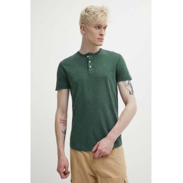 Superdry tricou din bumbac barbati, culoarea verde, neted