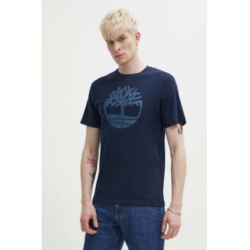 Timberland tricou din bumbac barbati, culoarea albastru marin, cu imprimeu, TB0A2C2RZ021