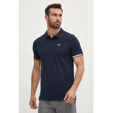 Tommy Jeans polo de bumbac culoarea albastru marin, neted, DM0DM12963